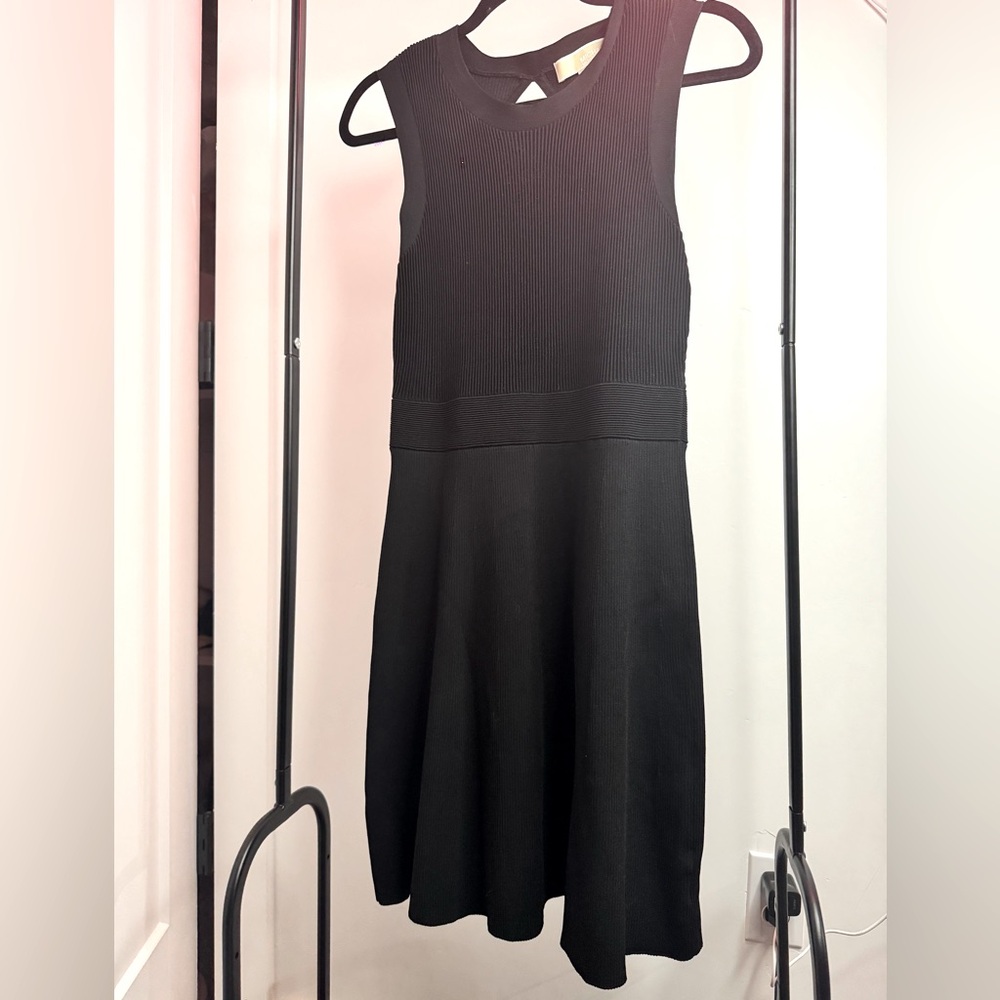 MICHAEL Michael Kors Black Ribbed Dress With Key Hole Back